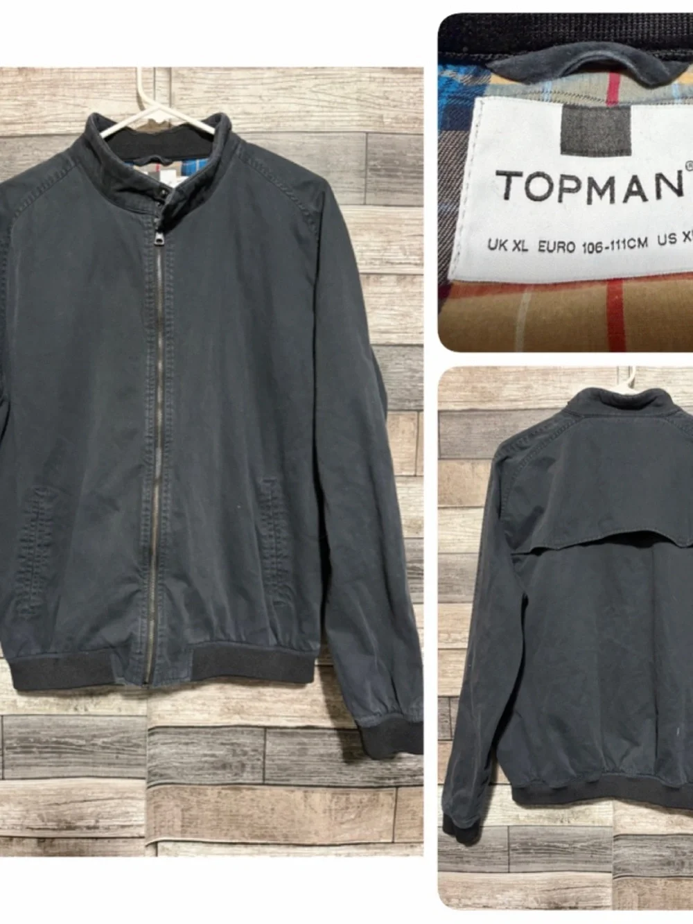 Topman Harrington Jacket Men’s XL Faded Black Or Gray Full Zip Plaid Lined